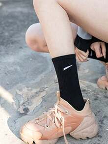 3 Pairs Assorted Color Diagonal Stripe Print Sports Socks, Comfortable Breathable Medium Thickness, Unisex Fashion - Multicolor - View 3
