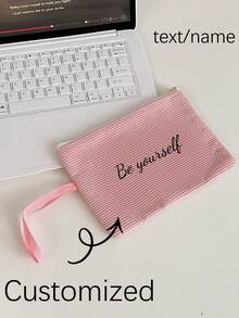 1 件个性化定制帆布包灯芯绒风格独特可折叠大容量轻便时尚个性化帆布包袋中包化妆包手拿包零钱包收纳袋，圣诞节，万圣节，南瓜，圣诞节，感恩节，万圣节，南瓜，圣诞老人，麋鹿 - 粉色 - 查看 2