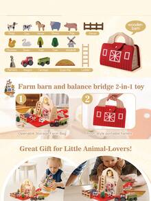 DIY Wooden Family Farm Barn Set - Includes Animals And Farmers | FSC Wood | Montessori Friendly Toys | Early Childhood Education Cognitive Animal Barn Toys, Baby Puzzle Game Farm Decorations, Fun Stacking Toys, Wooden Building Blocks Stacking, Baby Cognitive Early Education Enlightenment Toys - Barn Toys - View 4