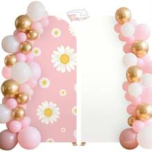 6.6FT Pink Daisies Arched Wall Cover Round Arch Backdrop For Birthday Party Banquet Wedding Decor(6.56x3.28ft,No Frame No Zipper)