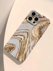 1pc Marble Texture Gold Foil Dot Pattern Glossy Hard Phone Case, Compatible With Samsung/Compatible With IPhone 11/12/13/14/15/16 Pro Max - Multicolor - View 3