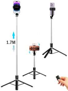 Palo selfie inalámbrico de 1700 mm, trípode extensible y plegable para smartphones, para fotografía equilibrada y estable, transmisión en vivo, vacaciones de verano, viajes, actividades al aire libre