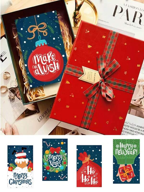 6pcs Christmas Themed Thank You Cards, Gift Box Decor Cards, Merry Christmas Greeting Cards, Christmas Gift Cards, Christmas Decorations, Christmas Gift Wrapping Supplies, Christmas Party Gift Decor Cards Christmas Christmas Decorations Christmas Pajamas Christmas Gifts Christmas Decor