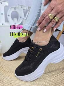 Women's Platform Sneakers, Beautiful, Comfortable And Resistant (LARGE SIZE) - Màu đen lấp lánh - Xem 3