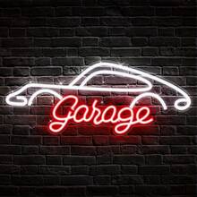Garage Neon Sign, LED Wall Hanging Decor For Garage, Workshop, Man Cave - Ideal Gift For Dad And Auto Enthusiasts, Plastic Material, Switch Controlled, USB Powered, Non-Variable Single Hue - White+Red - View 1