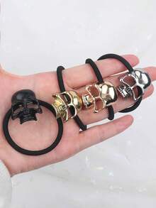 1pc Gothic Skull Metal Hair Tie, Elegant Design, Suitable For Halloween Cosplay And Party, Gift, Ponytail Holders, Hair Elastics, Hair Rubber Bands, Scrunchies, Elastic Hair Tie, Autumn Outfits
