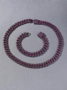 1 Set de Collar y Pulsera con Estilo Hip Hop Clásico, Totalmente Cubierto de Diamantes Rhinestone y Parches - Estilo A - Ver 11