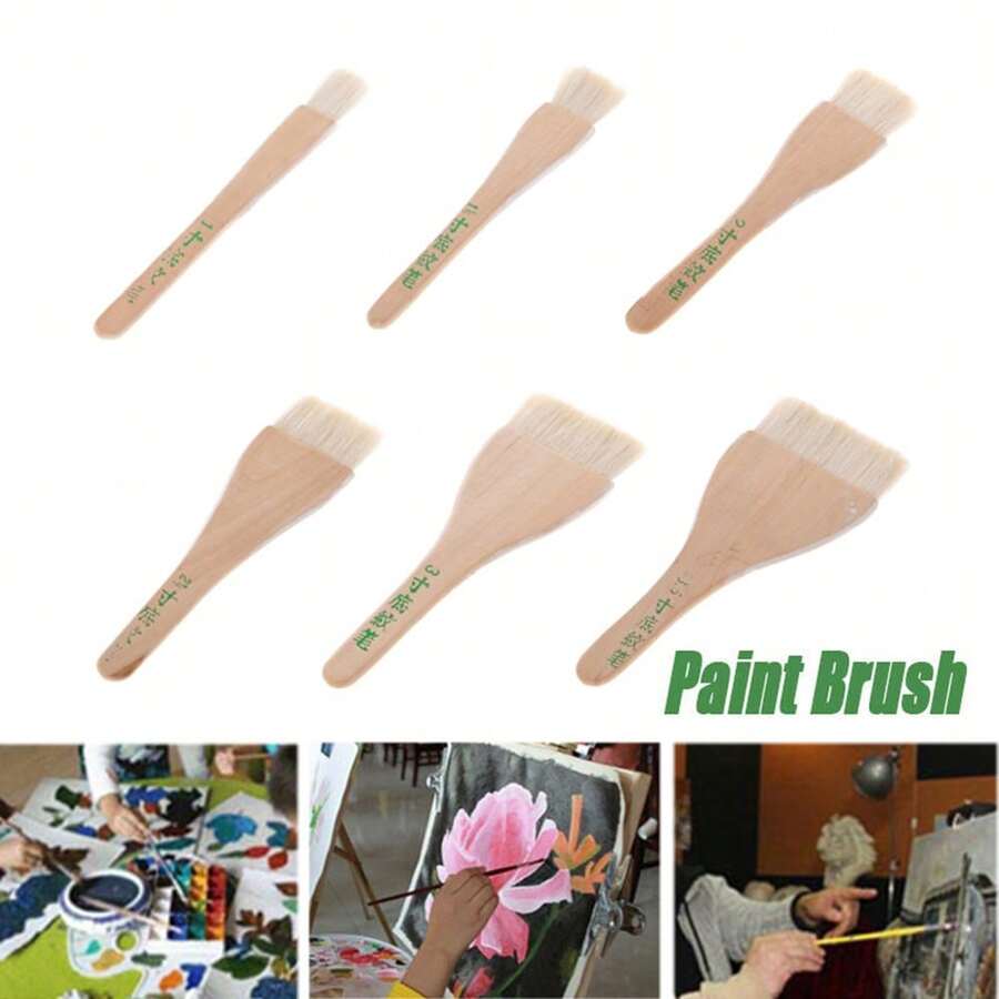 Pinceles de pelo de cabra de seis tamaños para pintura al óleo, acuarela y acrílica, suministros de arte