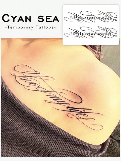 สติกเกอร์แทททูชั่วคราวแบบกันน้ำล้างทำความสะอาดได้ กันเหงื่อ ไม่สะท้อนแสง 1 ชิ้น ลายดอกไม้สีดำสไตล์อาร์ต "Love My Life" โรแมนติก ติดบนไหล่ เหมาะสำหรับชีวิตประจำวันของผู้คน