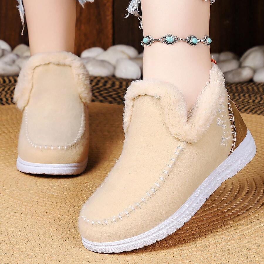 Damen Winter Schneestiefel, neue flauschig verdickte Eindrück-Warmhalte-Schuhe