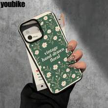 Fundas y carcasas protectoras de imitación con estampado floral inglés blanco y orificios grandes para phone 16 Pro Max, 16, 15 Pro, 14, 14 Plus/14 Pro Max, 13, 13 Pro, 12 Pro, 11/11 Pro. Regalos para cumpleaños y fiestas. - Negro - Ver 3