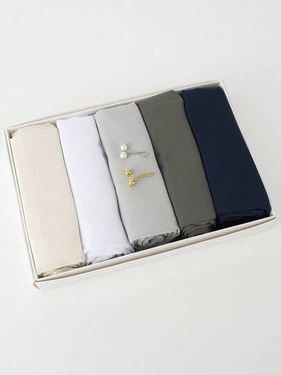 5pcs Customize Gift Box Hijab Chiffon Scarf Women Solid Color Shawl Head Wrap Islamic Hijabs Headscarf