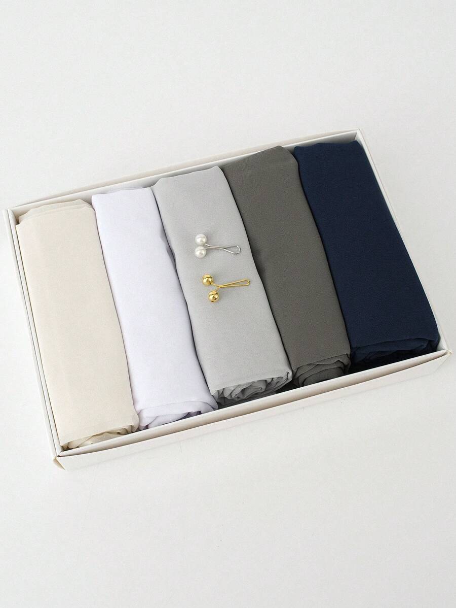 5件装定制礼盒装希贾布雪纺围巾女士纯色披肩头巾伊斯兰头巾