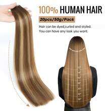 20pcs 50g Straight Tape In 100% Remy Human Hair Extension For Salon, Seamless Skin Weft Tape Extension Thick Hair Full Head Adhesive Tape Hair Extensions, 20pcs/Pack Highlight 4P27# , Tape Extensions Human Hair,Highlight Human Extensions - S4/27 - 查看 4