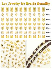 70件優雅編髮髮飾可調節髮環，精美圖案設計，復古風格女用辮子髮飾 - 金色 - 查看 5