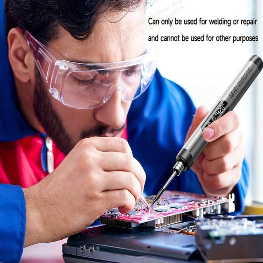 مُلحم رقمي USB مع شاشة LCD، زر ضبط درجة الحرارة، سلك ملحم، حامل ملحم، ماصّ قصدير، روزين، صندوق تخزين