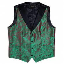 Mens Waistcoat Green & Red Floral Paisley Vintage Vest Suit Tuxedo Gilet Cosplay - 綠色 - 查看 3