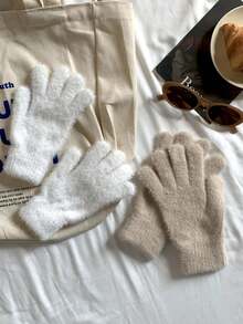 5 pares de guantes de punto de lujo tipo cachemira, guantes de invierno sólidos y suaves para mujer, regalos perfectos de Navidad, guantes de invierno cálidos, guantes esponjosos lindos, regalo de cumpleaños