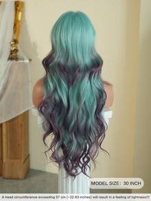 7JHH WIGS Lcy Green Purple Ombre Wigs Loose Extra Long Wavy Wigs For Women, Synthetic Wave Curly Wig With Bangs, Silky Soft Heat Resistant Fiber Hair For Halloween Cosplay Wear, Music Festivals Celebrations Party Use 30 Inch - 漸層藍色 - 查看 5