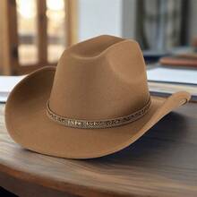 Women Men Cowgirl Hat, Vintage Shiny Hot Fix Drills Soft Roll-Up Wide Brim Western Hat For Daily Party - 棕色 - 查看 4