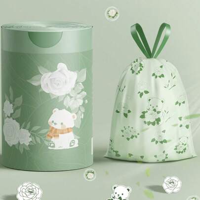 150pcs Ordinary Kitchen Garbage Bags With Panda Patterns, Medium-Sized Drawstring Tear-Resistant Garbage Bags, Suitable For Homes, Kitchens, Bathrooms Or Offices. Family Christmas Decorations, Christmas Gifts, School Supplies, Bookshelf Decorations, Christmas Ornaments, Happy Puppies, Office Desk Decorations, Office Supplies,