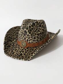 1pc Women's Leopard Print Denim Panama Hat, Suitable For Cowboy Themed Events, Festivals, Birthdays, Cosplay, Outdoor Activities, Daily Wear