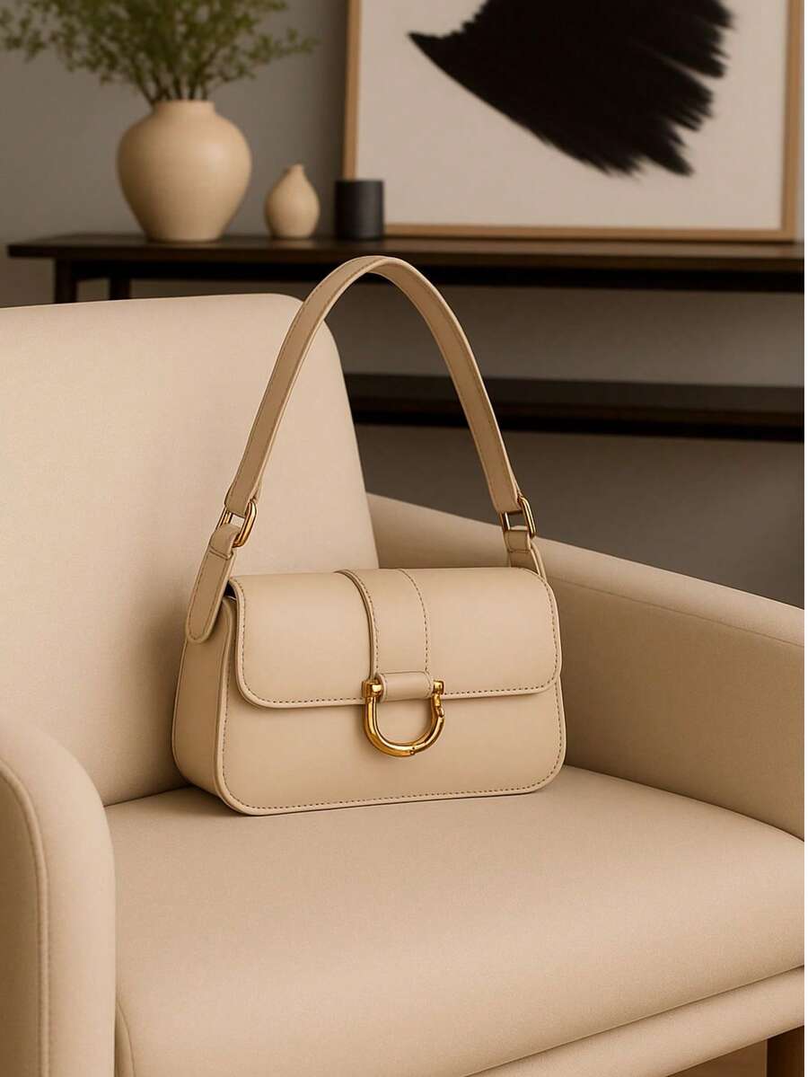Women's Shoulder Bag Buckle Design Fashion Stylish Elegant - Nude - View 1