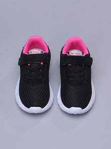 1 par de zapatos casuales con malla transpirable y cierre de gancho y bucle para niñas, color rosa rojo, estilo deportivo y casual - Rosa Fucsia - Ver 4