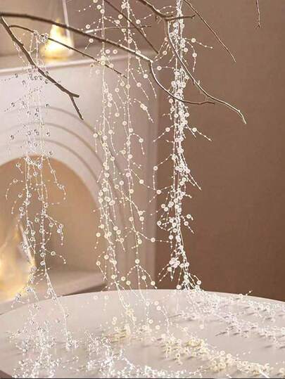 1/2/3 piezas Decoración de árbol de Navidad, Guirnalda de perlas redondeadas para decoración de escena festiva DIY para el hogar, fiesta, boda, manualidades hechas a mano, cadenas de perlas falsas para decoración de boda, centros de mesa de fiesta de cumpleaños, ramos de novia, suministros de manualidades de flores DIY