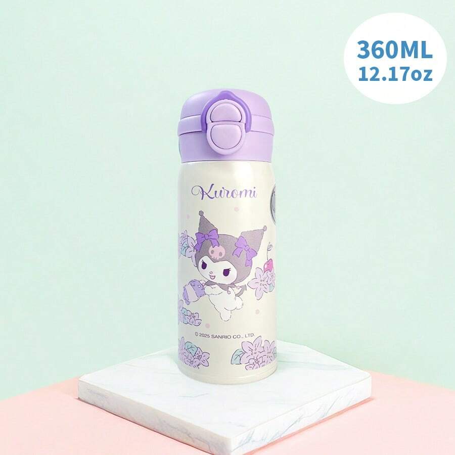 Miniso Kuromi Rakuichi Dual-Drink 304 Stainless Steel Thermos 360mL /12.17oz 304 Steel + Long-Lasting Temperature Retention, Suitable For Home Drinking & Students' School(1PC)