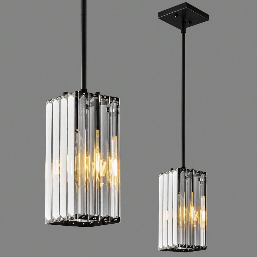 YQYYFC Modern Pendant Light Chrome Rectangle Pendant Lighting Mini Crystal Chandeliers Adjustable Pendant Light Fixture For Kitchen Island Dinning Room Living Room Corridor Bedroom(Chrome 3-Pack) - màu đen - Xem 1