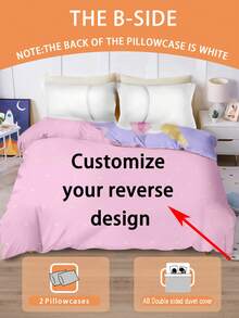 3pcs Customized Personalized Double-Sided Duvet Cover Set, Polyester Material, Suitable As Gift For Children And Couples. Note: The Pillowcase Is Single-Sided Design, With The Same Pattern As The Front Of The Duvet Cover.