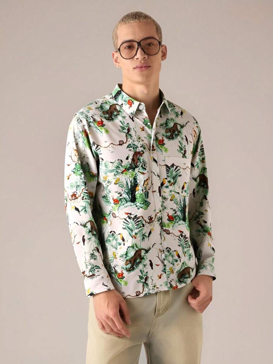 MIVADA Camisa Havaiana Masculina Verde – Manga Curta, Estampa Tropical, Ideal para Férias, Praia e Verão