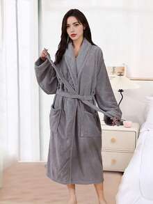 1件珊瑚绒女士长款浴袍，多种颜色可选，带帽、腰带和口袋，蓬松柔软保暖，男女通用浴巾浴袍，超柔软天鹅绒吸水性强，母亲节好礼 - 多色 - 查看 15