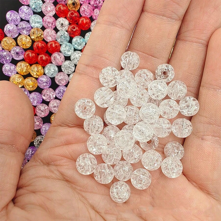 100 件/200 件 8 毫米白色裂纹珠双色树脂珠适用于 DIY 珠宝制作，手镯、项链、耳环、花瓶、许愿瓶、填充物等手工配件