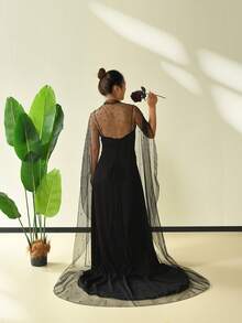 1 pieza Chal nupcial hecho a mano con cuentas, adecuado para bodas, fotografía, regalo, pasarela, accesorio de vestido de novia - VG17A - Ver 12