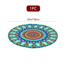 1/36 piezas Mantel redondo de 48 in/54 in con estampado digital de patrón retro y contraste bohemio, mantel elástico para protección, resistente a arañazos, adecuado para uso diario, interior/exterior, decoración del hogar, idea de regalo, camping, viaje