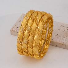 1 件 24K 镀金女士时尚手链，非洲//尼日利亚传统奢华开口手镯，适合新娘婚礼派对，珠宝配饰 - 金色 - 查看 5