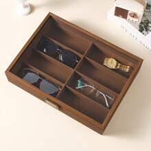 1pc 8-Slot Eyewear Organizer Case - Luxury Fashion Glasses Storage Box With Clear Viewing Window, Soft Cushioned Compartments And Individual Padded Slots For Sunglasses, Reading And Prescription Glasses, Heavy-Duty Wood Construction, Scratch & Dust Proof Display Case With Secure Closure, Elegant Classic Design For Home, Office, Dorm Or Boutique, Ideal Gift For Holiday, Back-To-School, Halloween, Thanksgiving, Cyber Monday, Christmas And Seasonal Gifting, Perfect For Fashion Glass Collectors, Organized Vanity, Desk Or Travel Storage, Streamlined Home Organization Solution, Premium High-Quality Craftsmanship, Timeless Decorative Display And Practical Protection