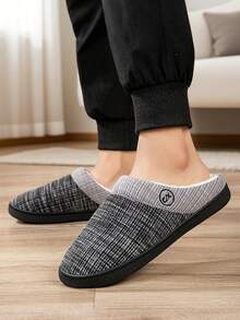 Large Size Men's Slippers For Fall & Winter, Classic Indoor Slippers With Anti-Slip Outsole, Soft & Comfortable, Minimalist Design, Couple Casual Home Slippers - Grey - View 4