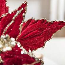 1PC Velvet Sparkling Sequin Artificial Christmas Flowers - Ideal For DIY Tree Ornaments & Wreath Holiday Centerpiece Decorations, Luxurious Style, No Power Needed, Perfect For Weddings, New Year & General Holidays Celebrations, Christmas Garland Decor, Made Of Velvet Home Decor Christmas Decorations Room Decor