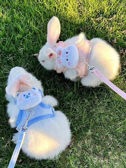 1pc Adjustable Rabbit Harness Leash, Cute Bear Ear Rabbit Harness Leash, Suitable For Small Pets And Rabbits, Small Animal Collar And Leash, Harness With Leash, Adjustable Leash