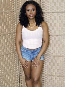 Steph T 可爱的粉色背心，带褶皱蕾丝拼布蝴蝶结，背心，粉色背心，秋季服装，蝴蝶结上衣，可爱的校园上衣，返校上衣 - 粉色 - 查看 1