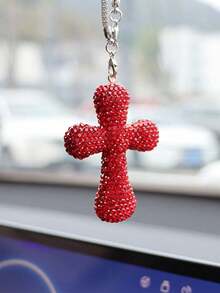 1pc Car Interior Pendant Rhinestone Cross Car Interior Rearview Mirror Decoration Car Interior Decoration Accessories