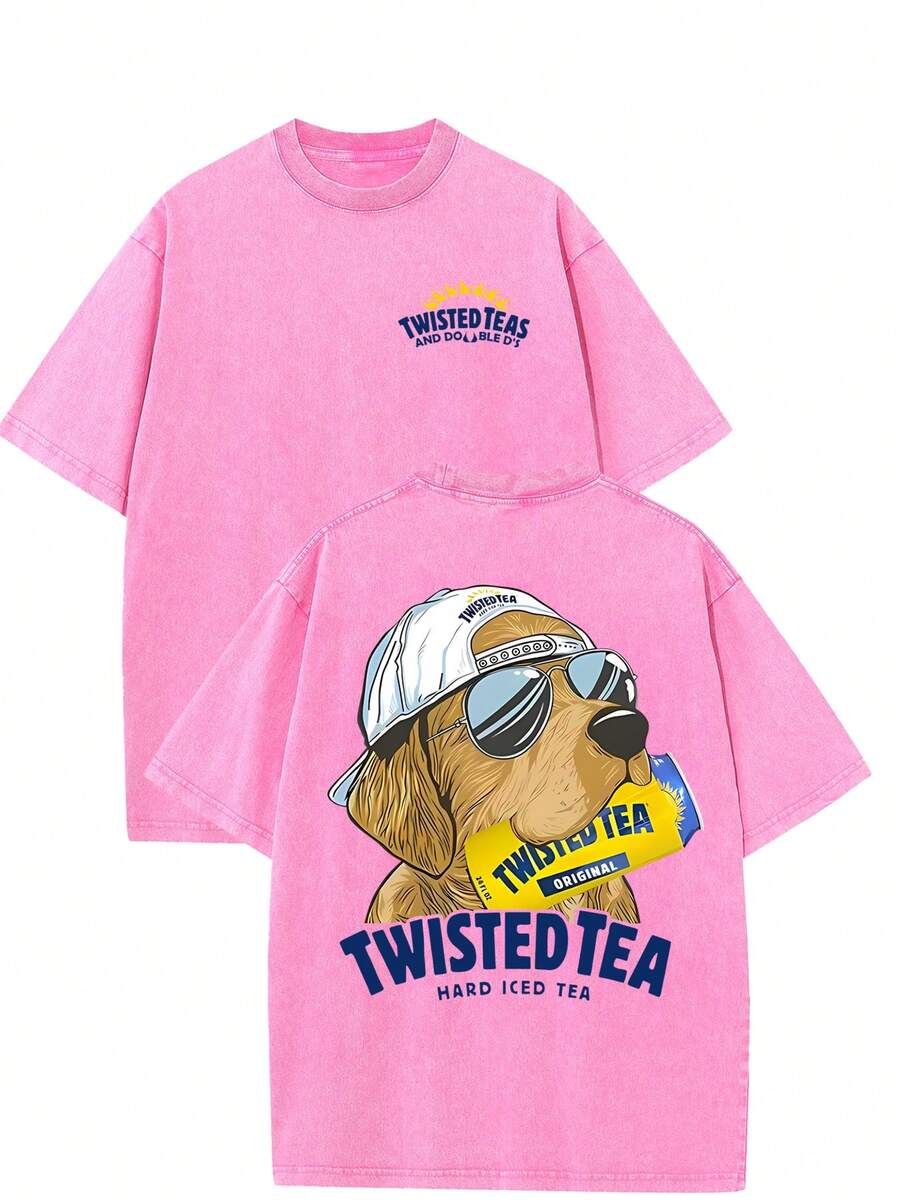 Twisted Tea Shirt,230GSM Heavyweight Cotton T-Shirt , Unisex Retro Streetwear Tee , Twisted Tea And Golden Hair Shirt,Casual Outdoor Wear, Machine Washable, Streetwear,Summer Outdoor Casual Wear,Perfect Gift For Men & Women - 玫瑰紅 - 查看 1