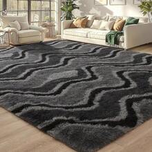 Carpets-Merelax Soft Area Rug For Livingroom Bedroom, Machine Washable 4x6 Black Rugs Fluffy Shaggy Bedside Rug, Non Slip Indoor Carpet For Nursery Kids Room Home Decor Aesthetic