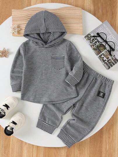 Bộ 2 mũ len Waffle Unisex cho trẻ sơ sinh/trẻ mới biết đi, thiết kế mũ vá sọc, thích hợp cho các hoạt động ngoài trời mùa xuân/thu