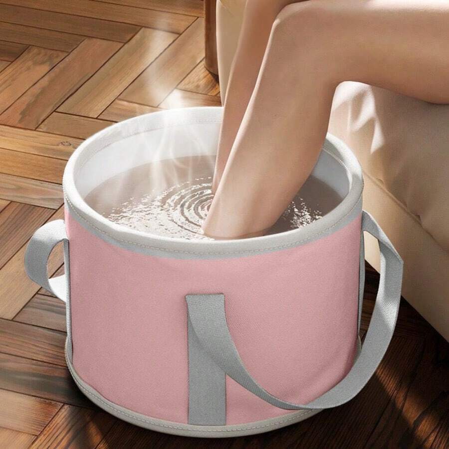 Foldable Insulated Foot Bath - Portable Non-Electric Heated Spa With Reinforced Handles, Fragrance-Free Multi-Function Home Relaxation Bucket, Durable Plastic Design, No Electric Heater, Essential For Self-Care, Space-Saving, Sturdy Construction, First Choice For Health Enthusiasts - Hồng - Xem 1