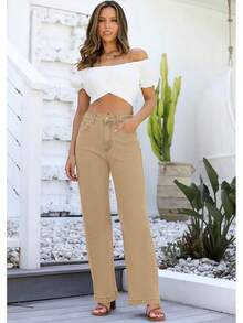 Jeans High Waisted Straight Leg Loose Jeanshalloween - 卡其色 - 查看 6