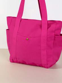 Fashionable Large Capacity Canvas Tote Bag, Zipper Closure, Sturdy Shoulder Strap, Suitable For Work, Commuting, School And Carrying Books - Lightweight And Easy To Carry - Hot Pink - View 6